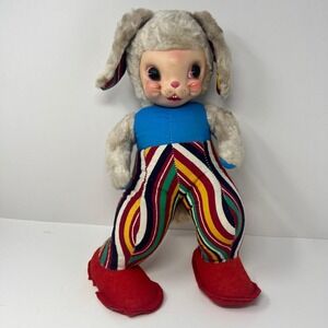 Rushton Bunny Rabbit Easter Plush Rubber Face Multicolor Striped vtg Stuffed Toy